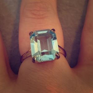 Aquamarine emerald cut sterling silver ring